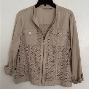 Chico's Beige Utility Jacket with Lace Detail